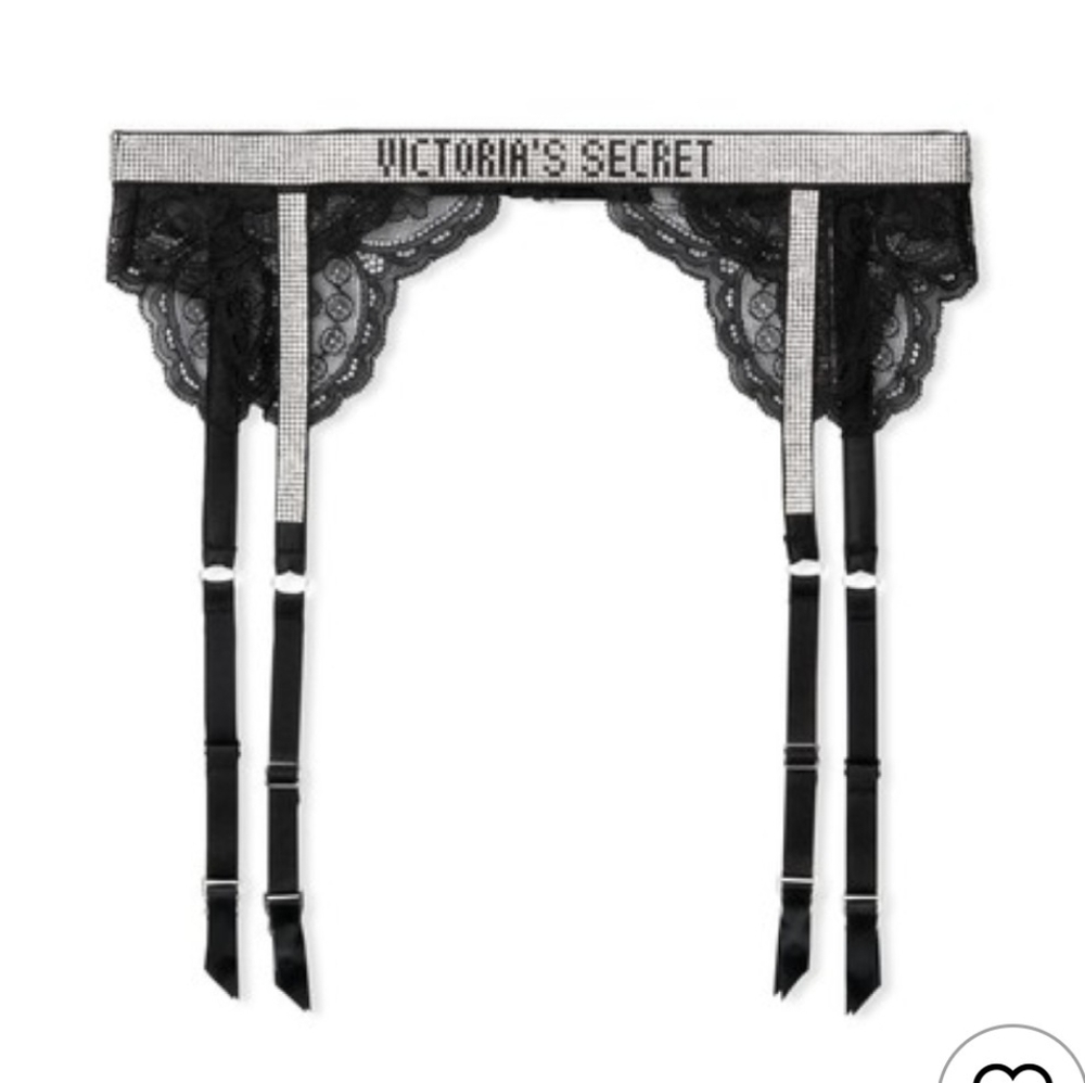 Victoria Secret Shine Strap logo "Victoria Secret" Lace black Garter Belt M/L